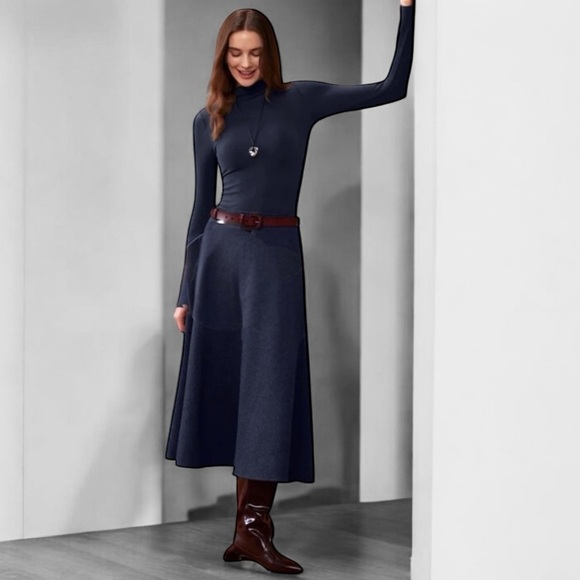 Peck & Peck Wool Flare Maxi Skirt Size 0 Navy Blue Chic Balletcore Quiet Luxury - Picture 12 of 13